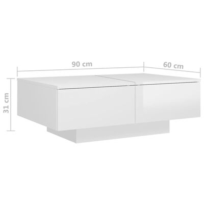 Couchtisch Hochglanz-Weiß 90x60x31 cm Holzwerkstoff